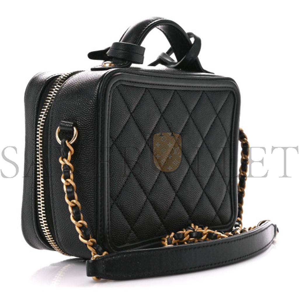 CHANEL CAVIAR QUILTED SMALL FILIGREE VANITY CASE BLACK (16*13*7cm)